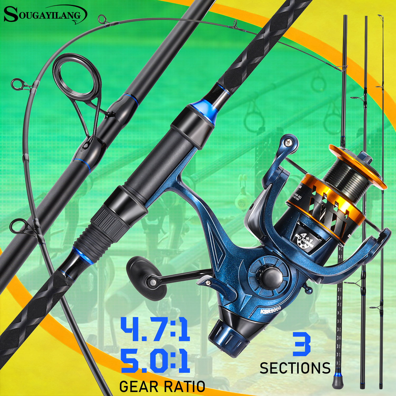 Sougayilang 3 Sections Surf Fi - Fishing Rod Spinning avaliação e preço