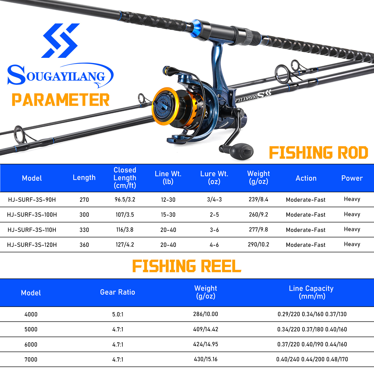 Sougayilang 3 Sections Surf Fi - Fishing Rod Spinning avaliação e preço