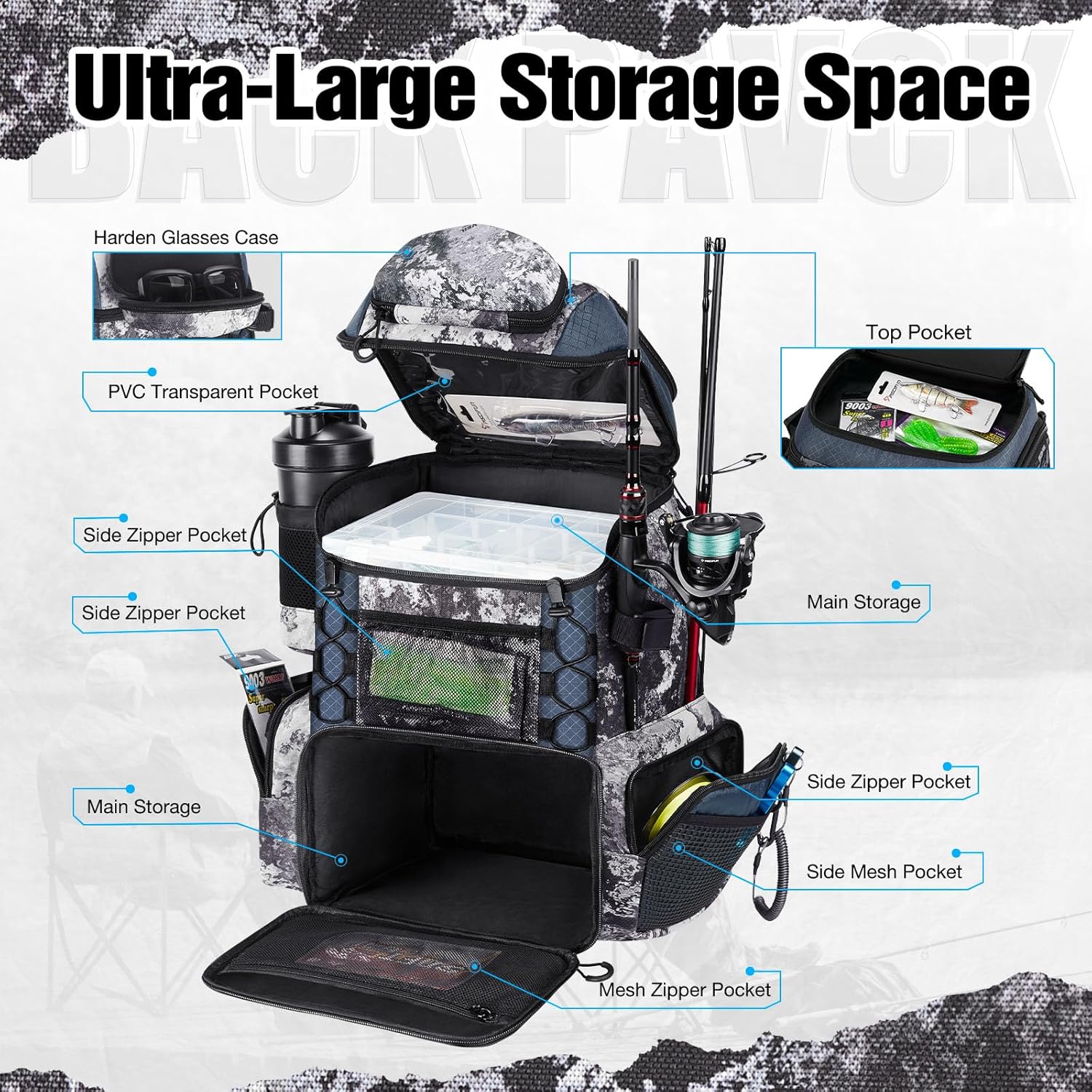 42L Waterproof Fishing Backpac - Fishing Rod Holder avaliação e preço